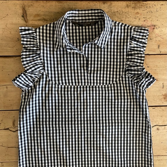 Zara sleeveless ruffles top in black and white gingham size XS made in Morocco - Picture 3 of 9